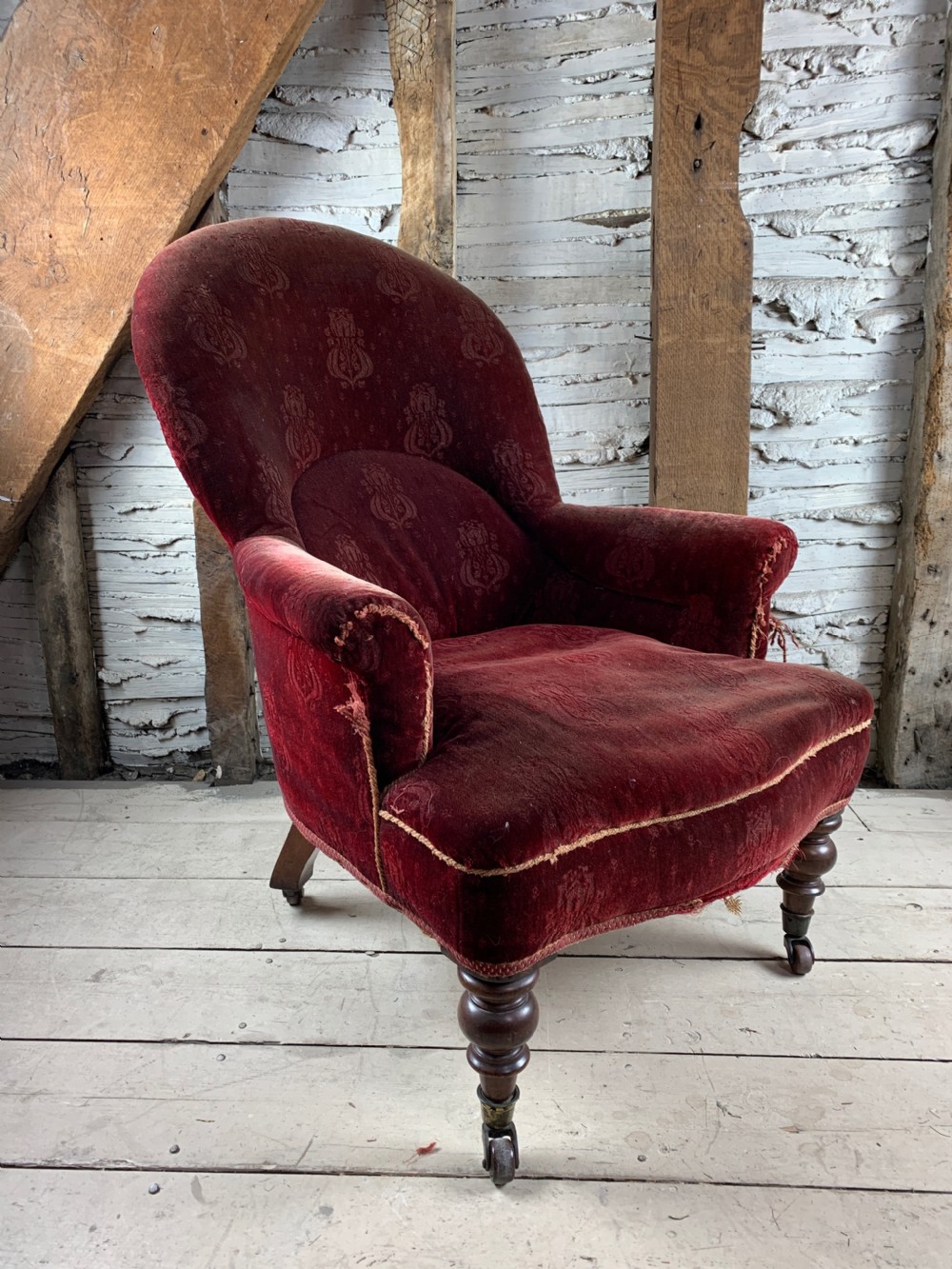 Antique Victorian Spoon Back Armchair for recovering View II