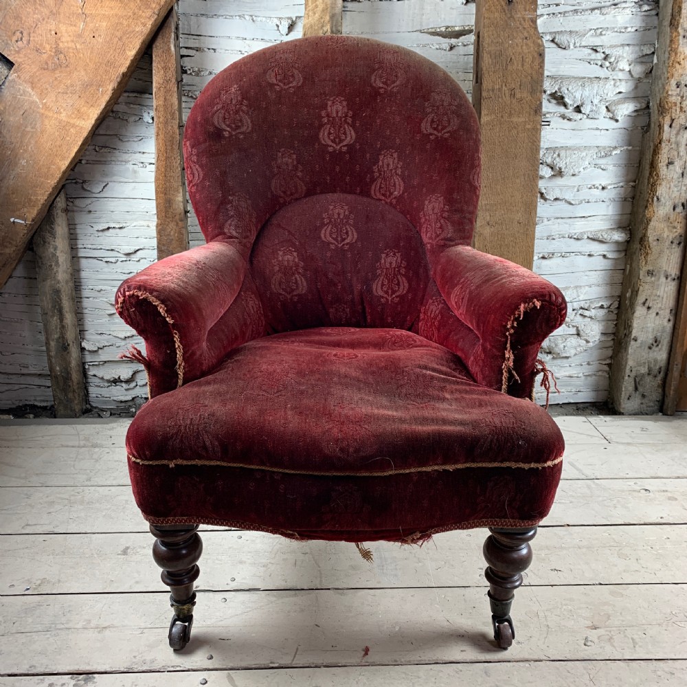 Antique Victorian Spoon Back Armchair for recovering View IV