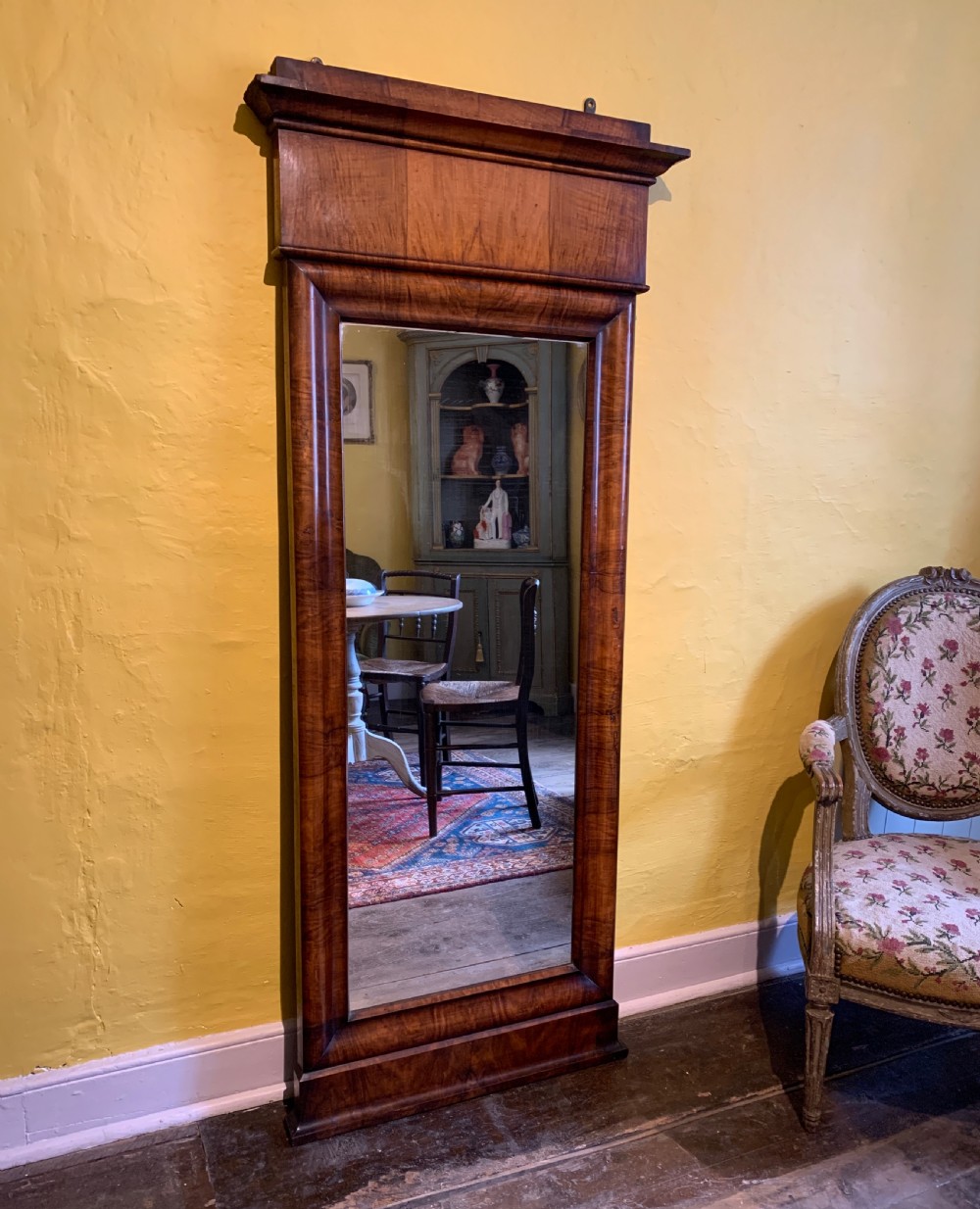 Antique Biedermeier full length mahogany wall mirror View II