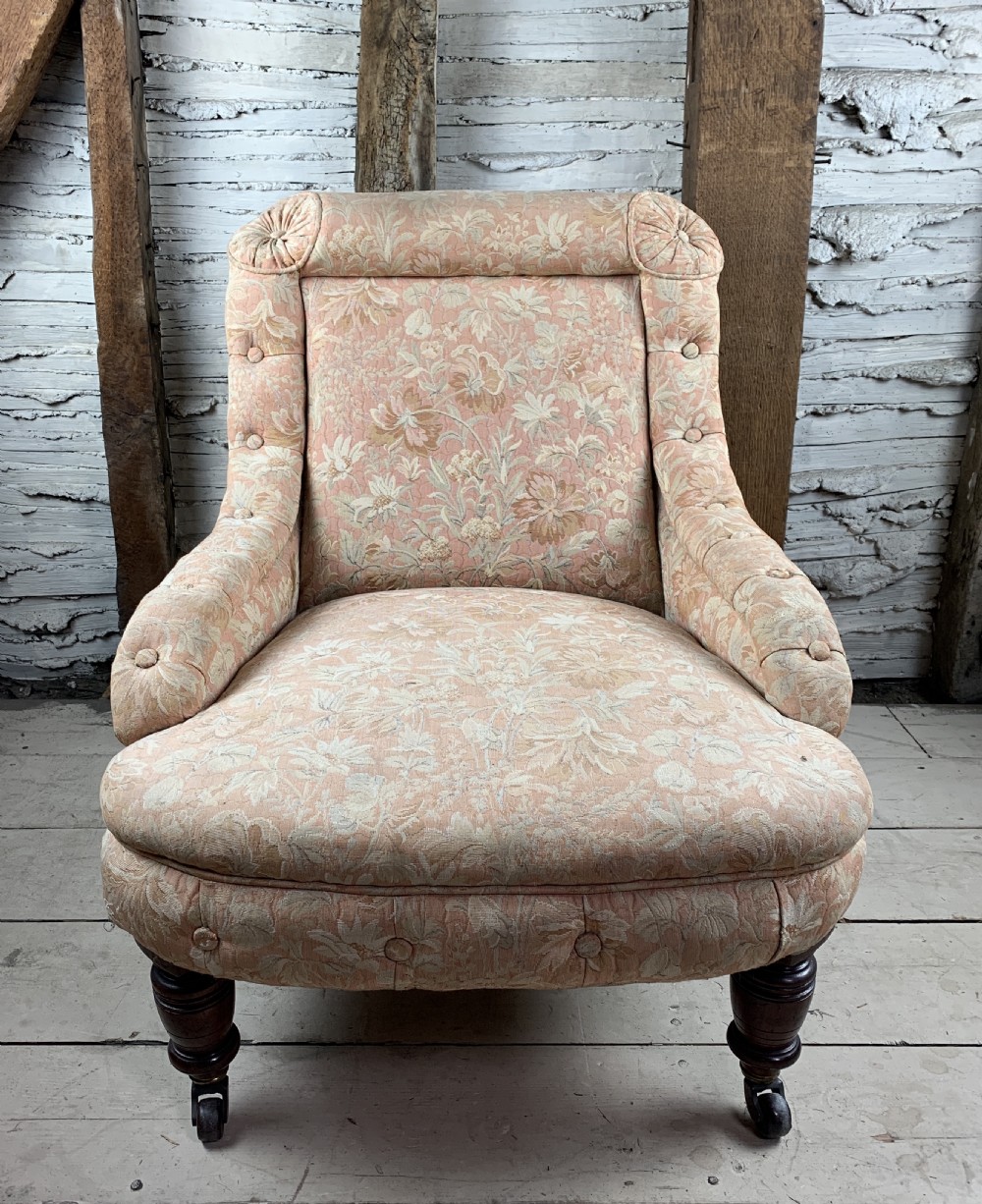 Pretty Antique French Armchair with buttoned borders View III