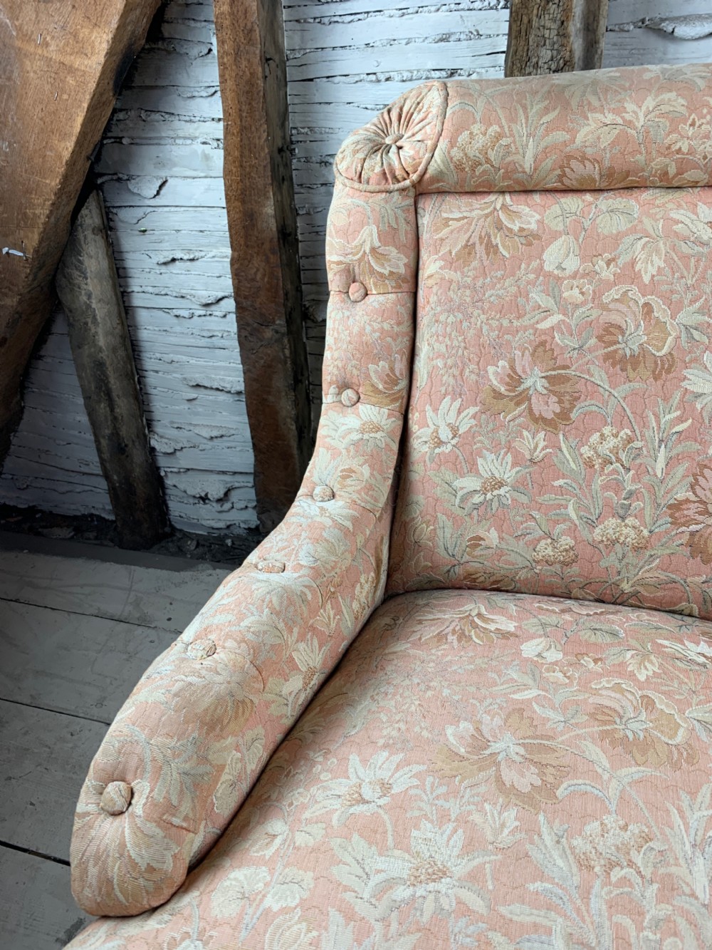 Pretty Antique French Armchair with buttoned borders View IV