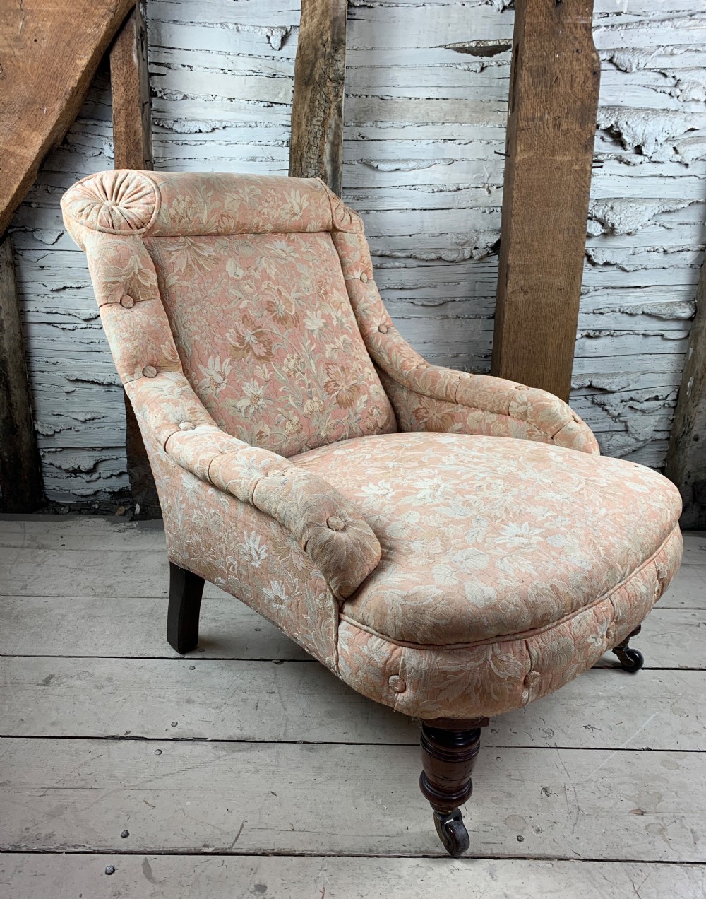 Pretty Antique French Armchair with buttoned borders View V