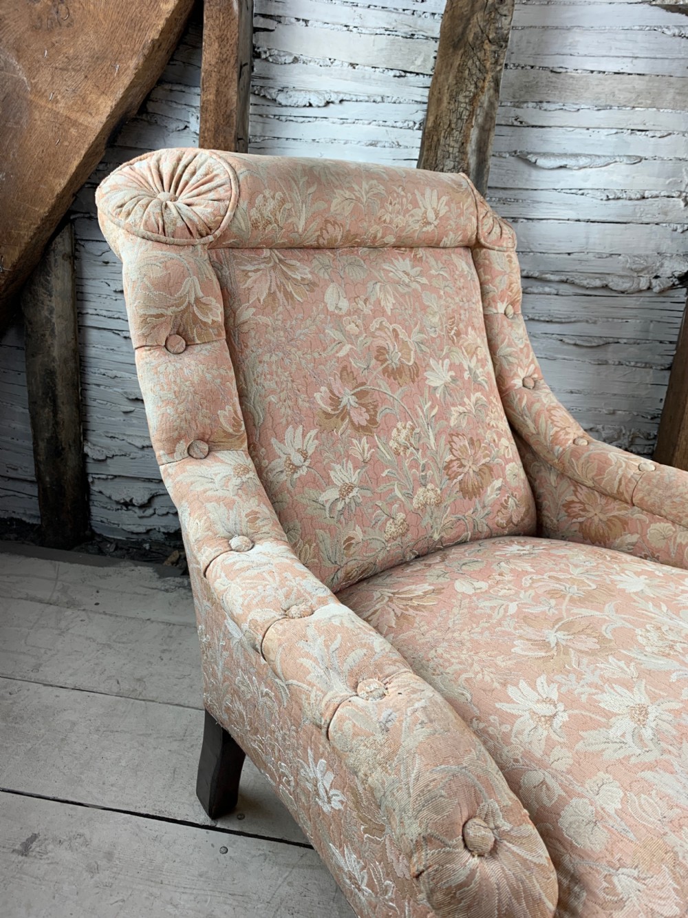 Pretty Antique French Armchair with buttoned borders View VI