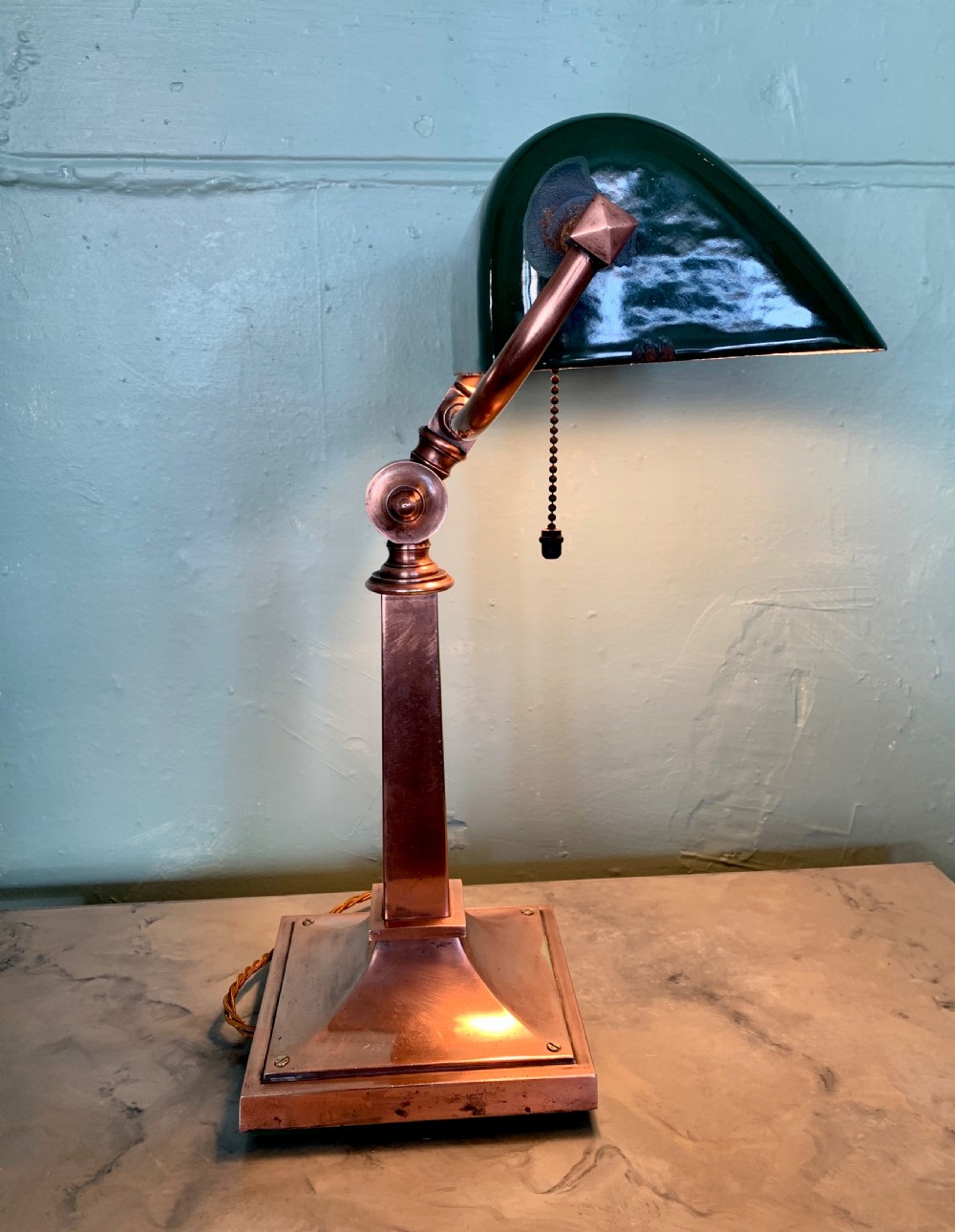 Adjustable Bankers Lamp with green enamel shade  View III