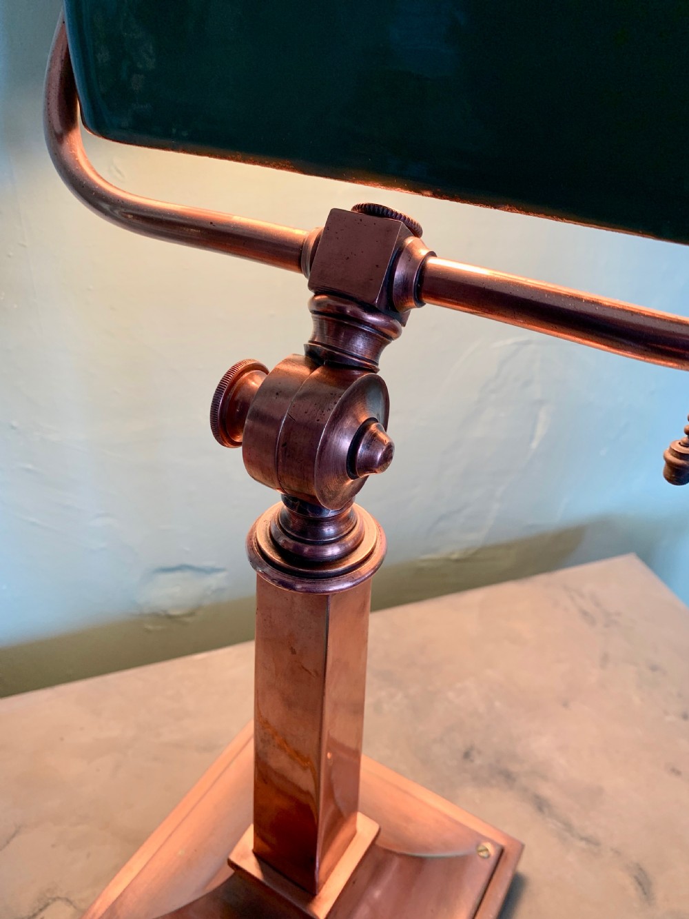 Adjustable Bankers Lamp with green enamel shade  View XI