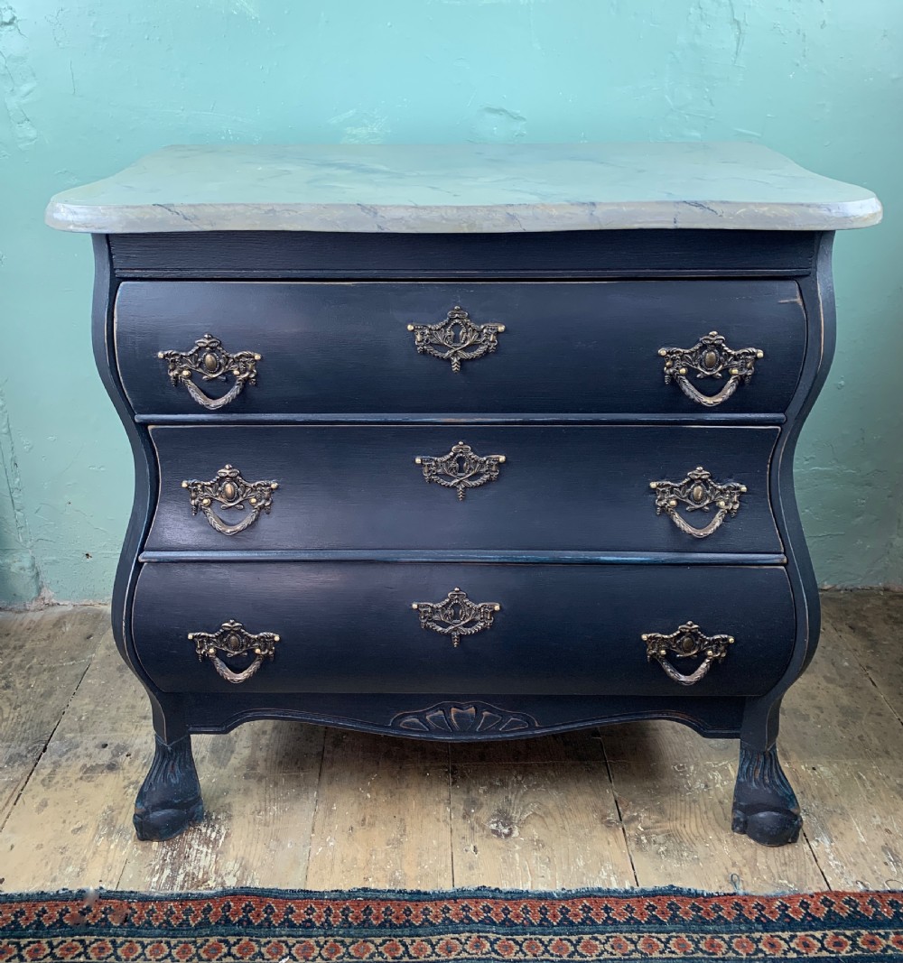 Small painted Dutch style bombe commode with faux marble top