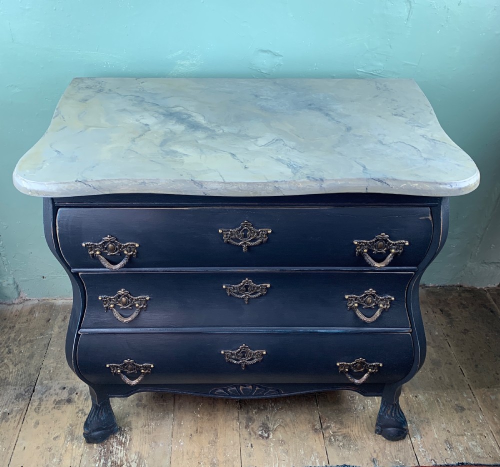 Small painted Dutch style bombe commode with faux marble top View II