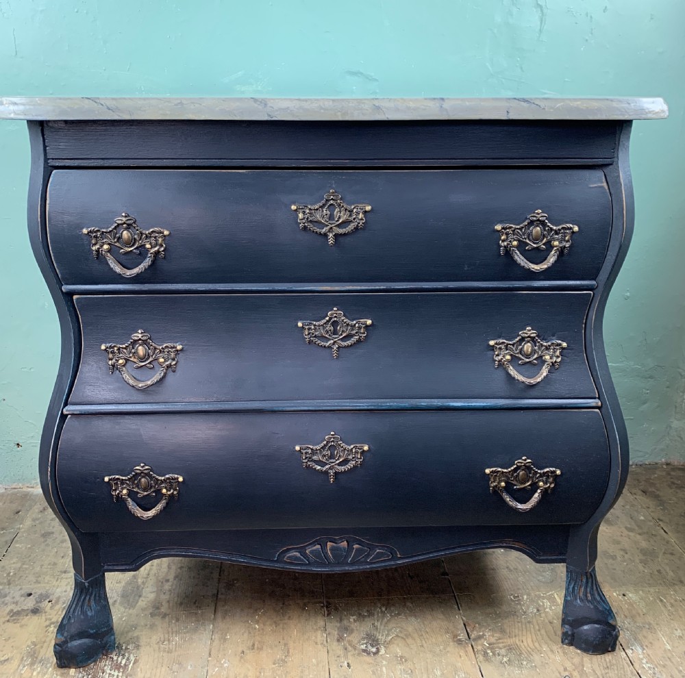 Small painted Dutch style bombe commode with faux marble top View V