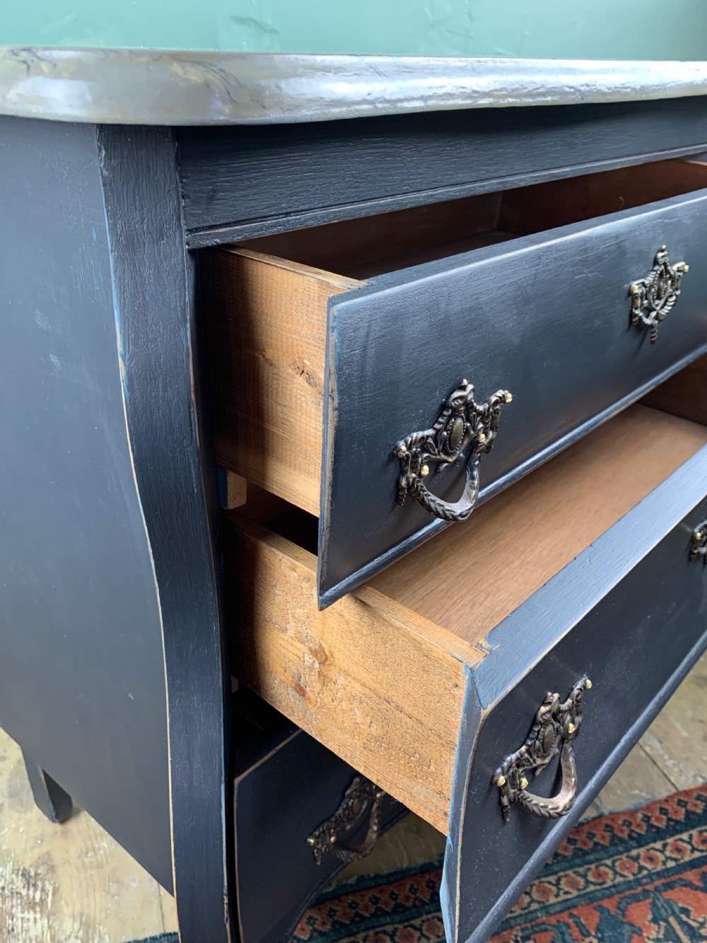 Small painted Dutch style bombe commode with faux marble top View VI