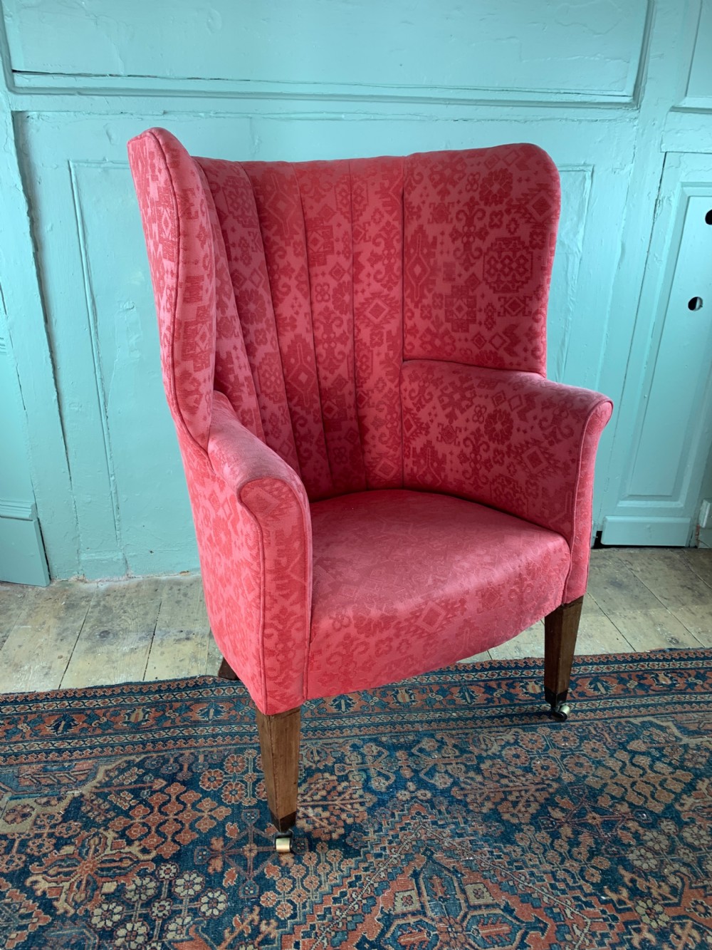 Antique barrel back wing armchair 19th century View III