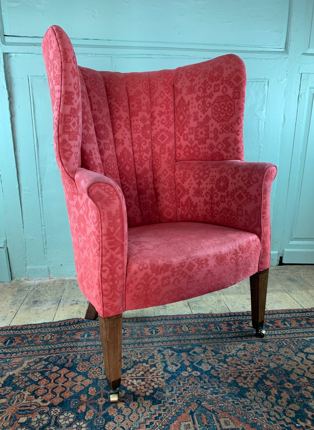 Antique barrel back wing armchair 19th century View V