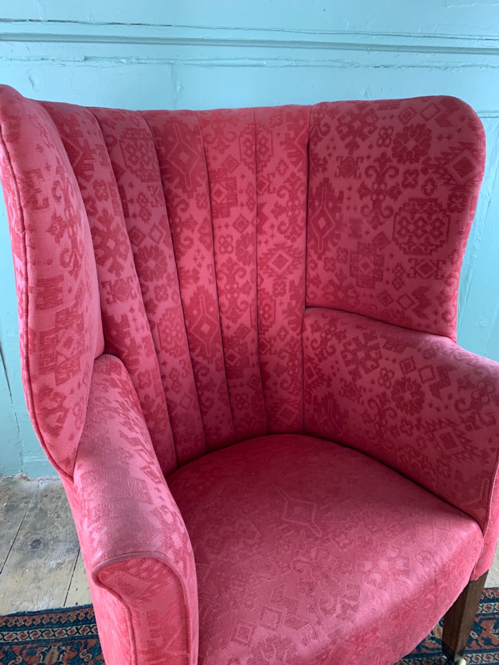 Antique barrel back wing armchair 19th century View VI