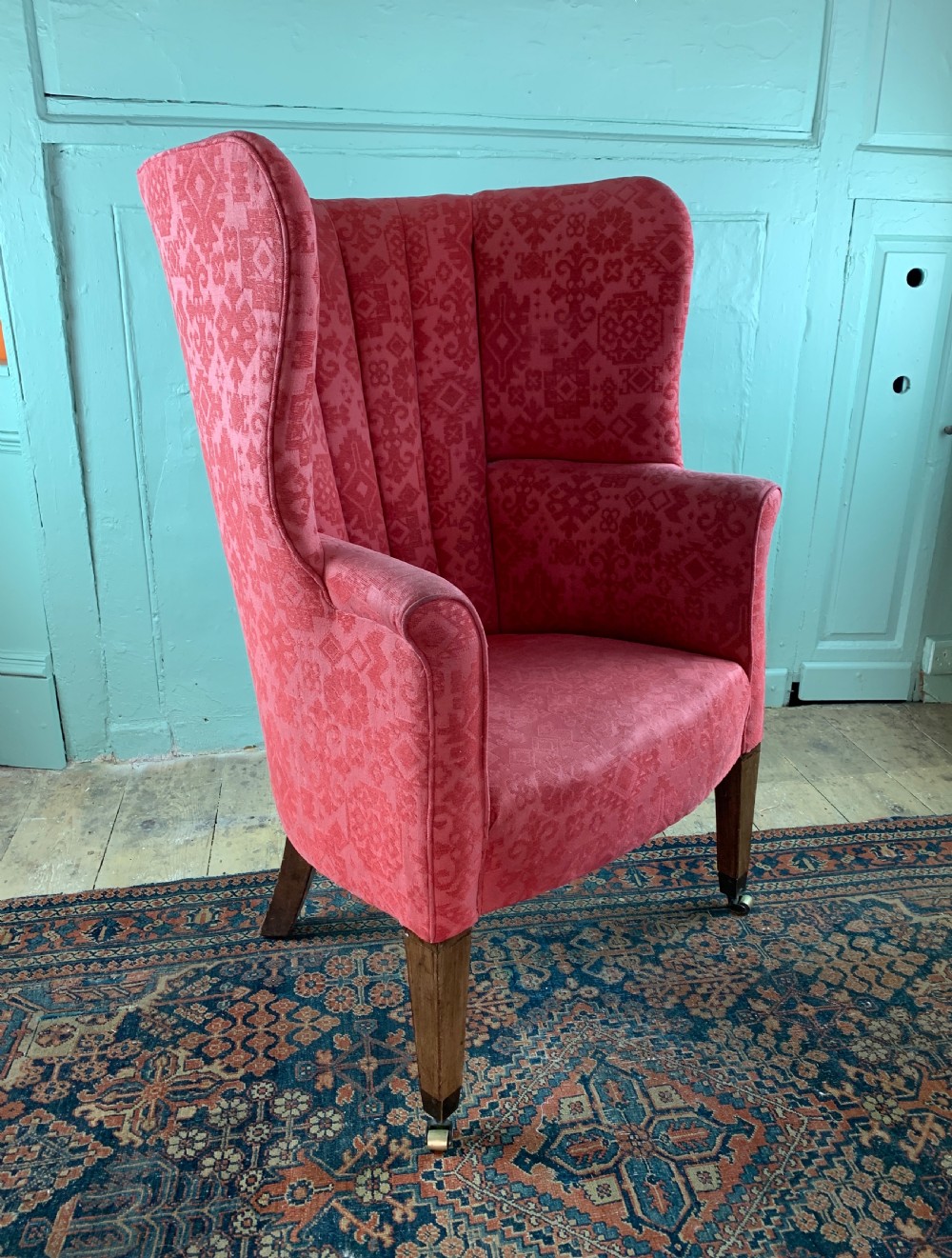 Antique barrel back wing armchair 19th century View VIII