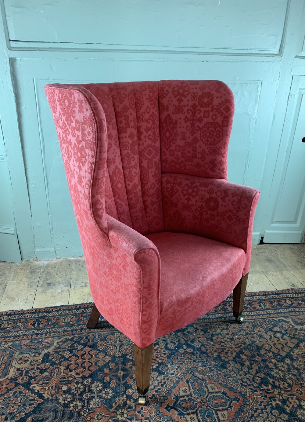 Antique barrel back wing armchair 19th century View IX