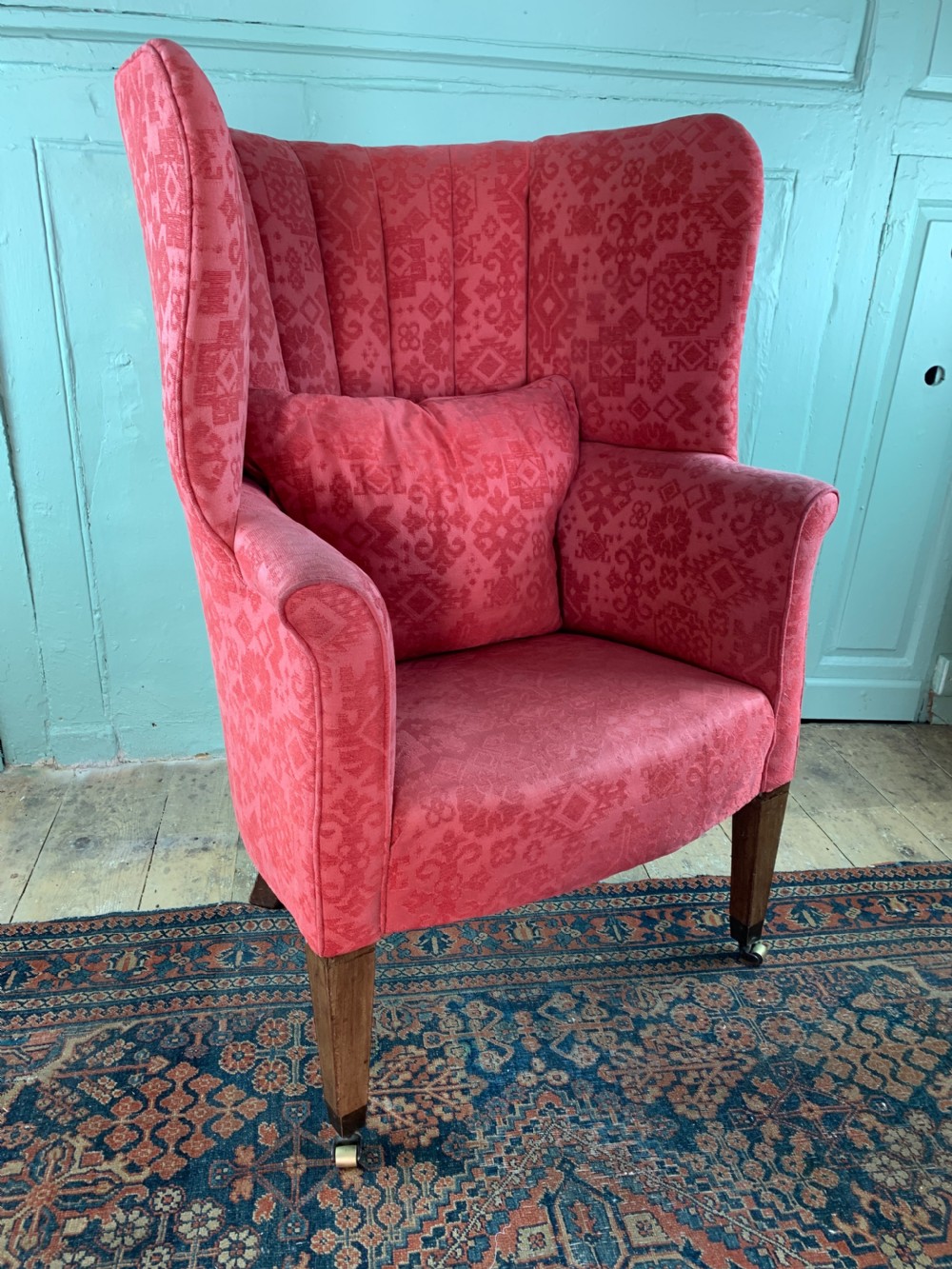 Antique barrel back wing armchair 19th century View XI