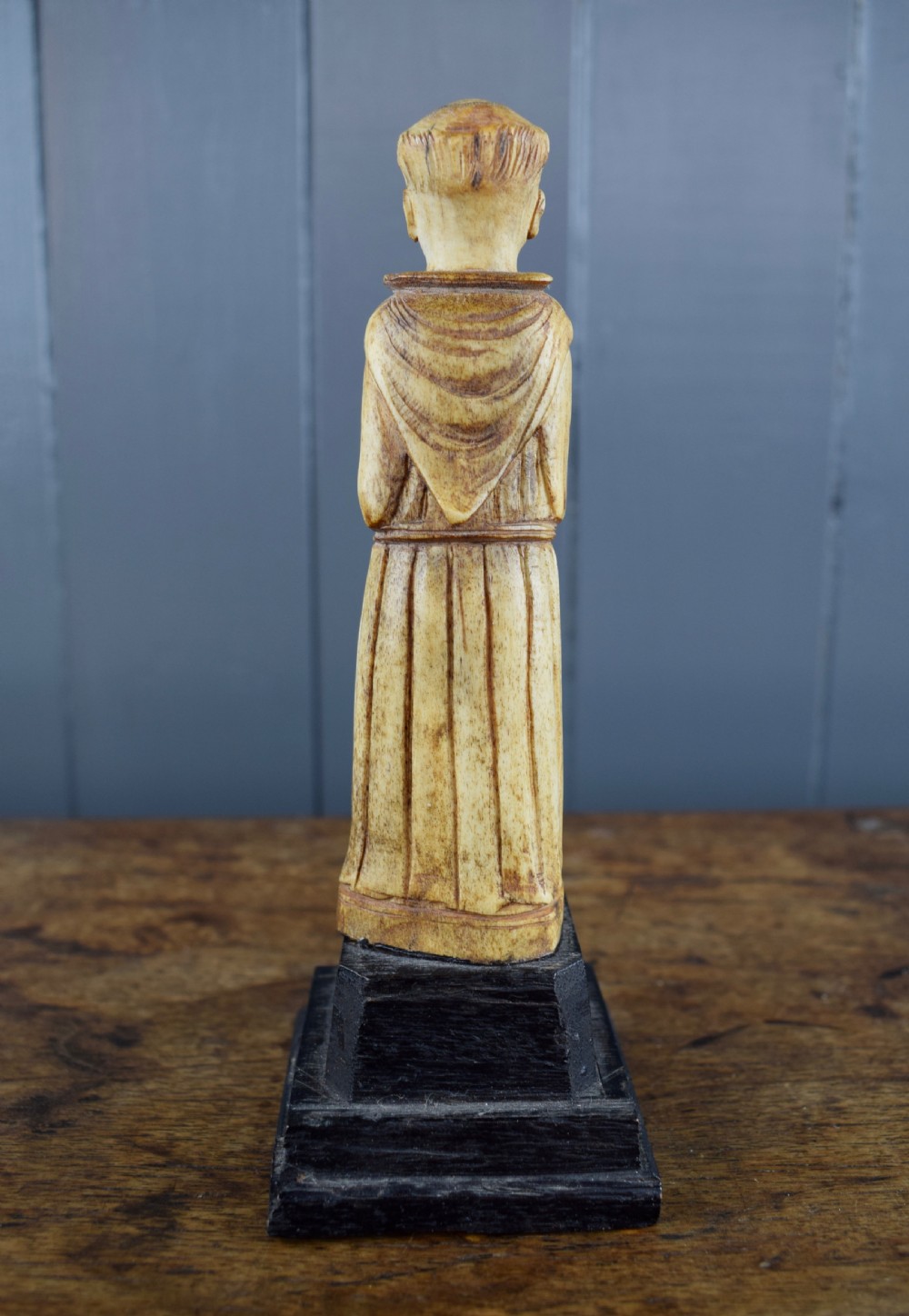 Antique Colonial carved bone ecclesiastical figure of a Monk View III