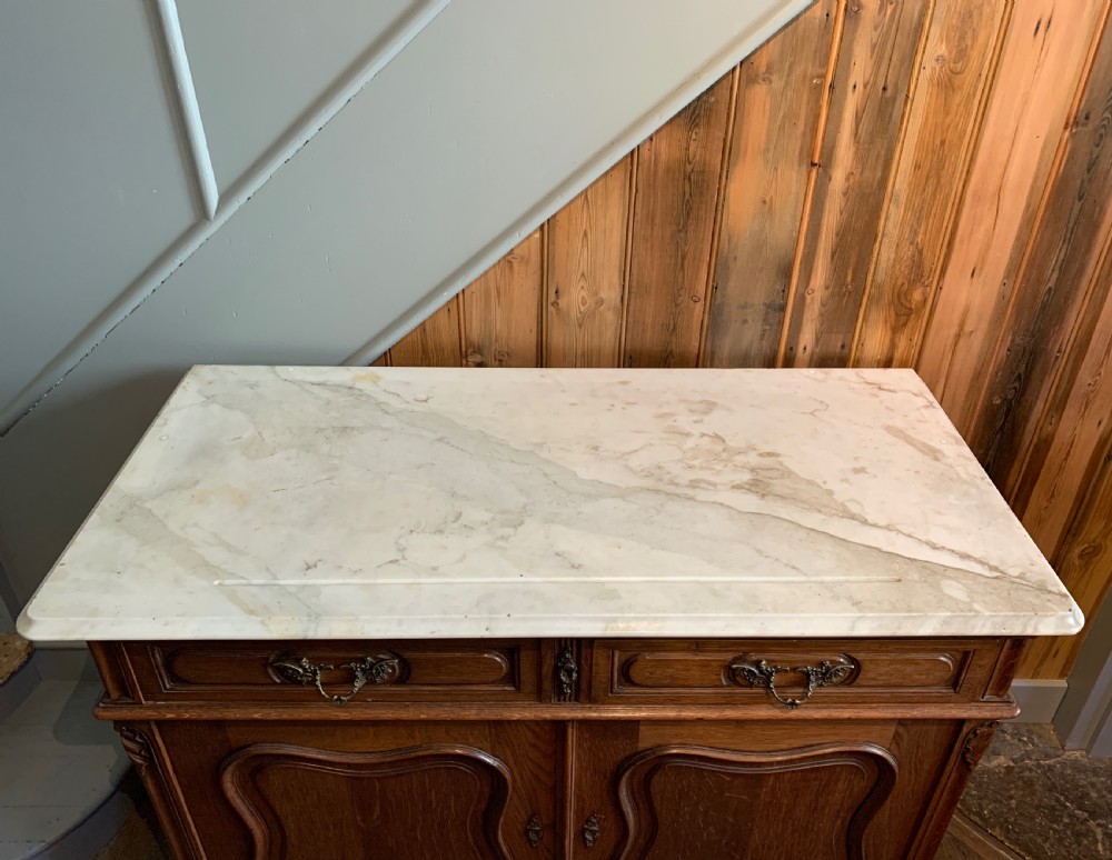 French oak side cupboard Dresser with Carrara marble top View II