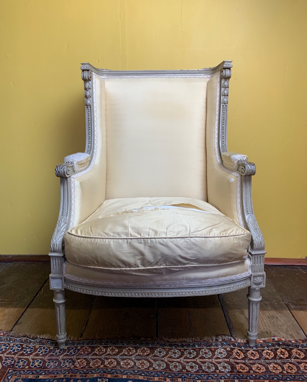 French Louis XVI Style Wing Armchair in Original Paint View II