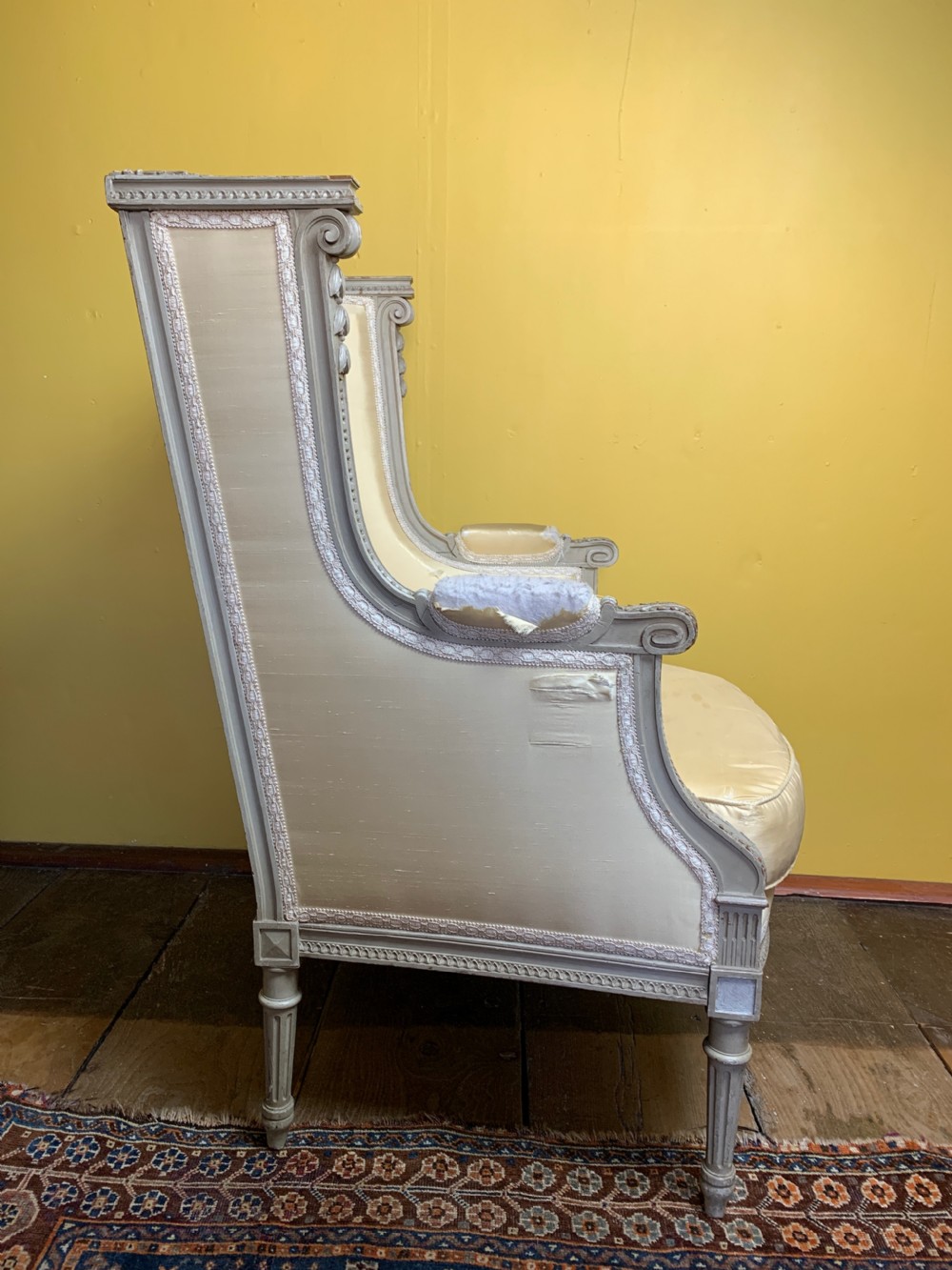 French Louis XVI Style Wing Armchair in Original Paint View III
