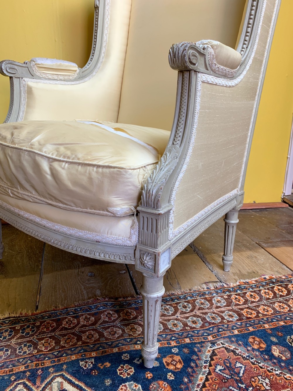 French Louis XVI Style Wing Armchair in Original Paint View V
