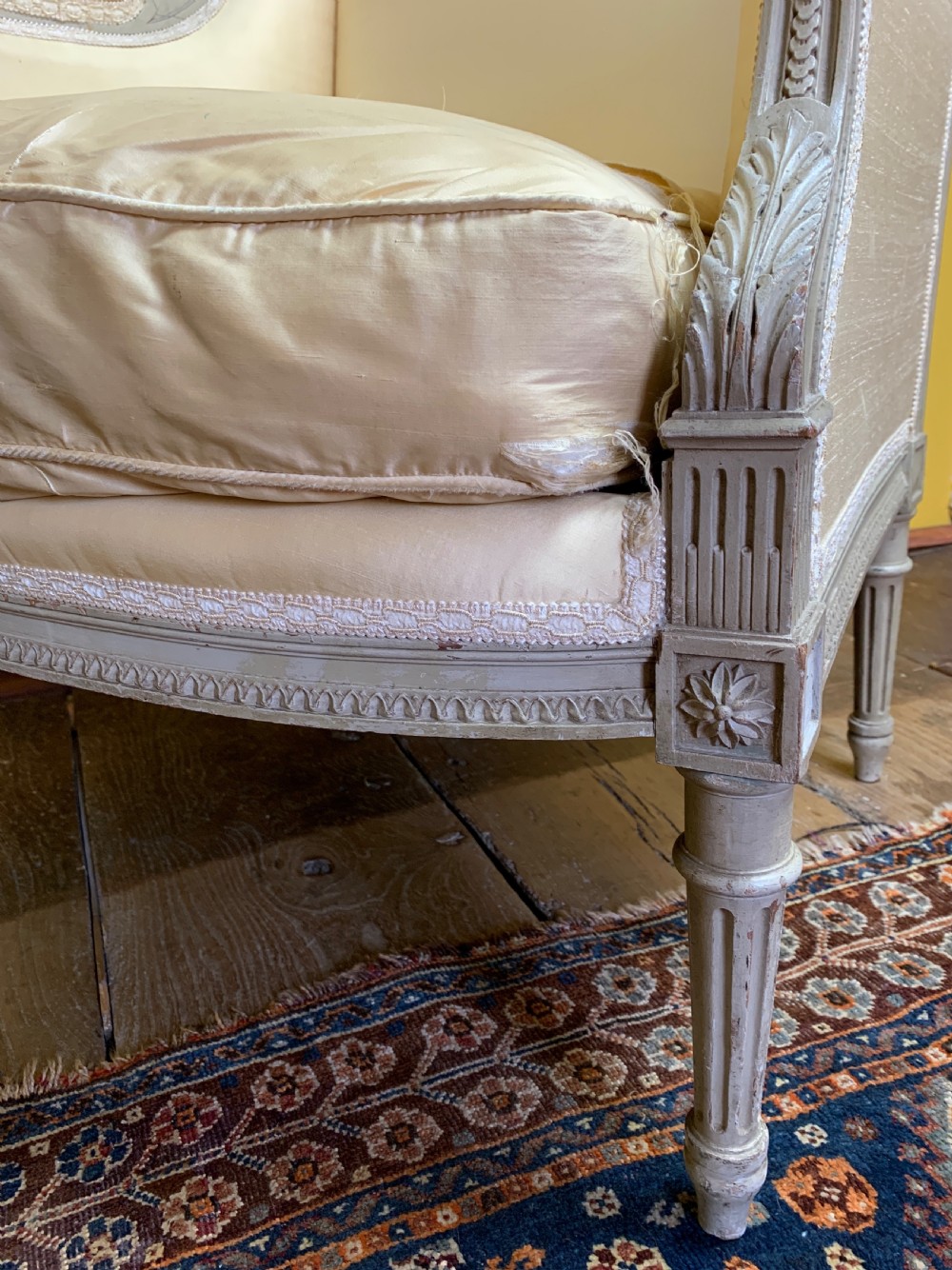 French Louis XVI Style Wing Armchair in Original Paint View VI