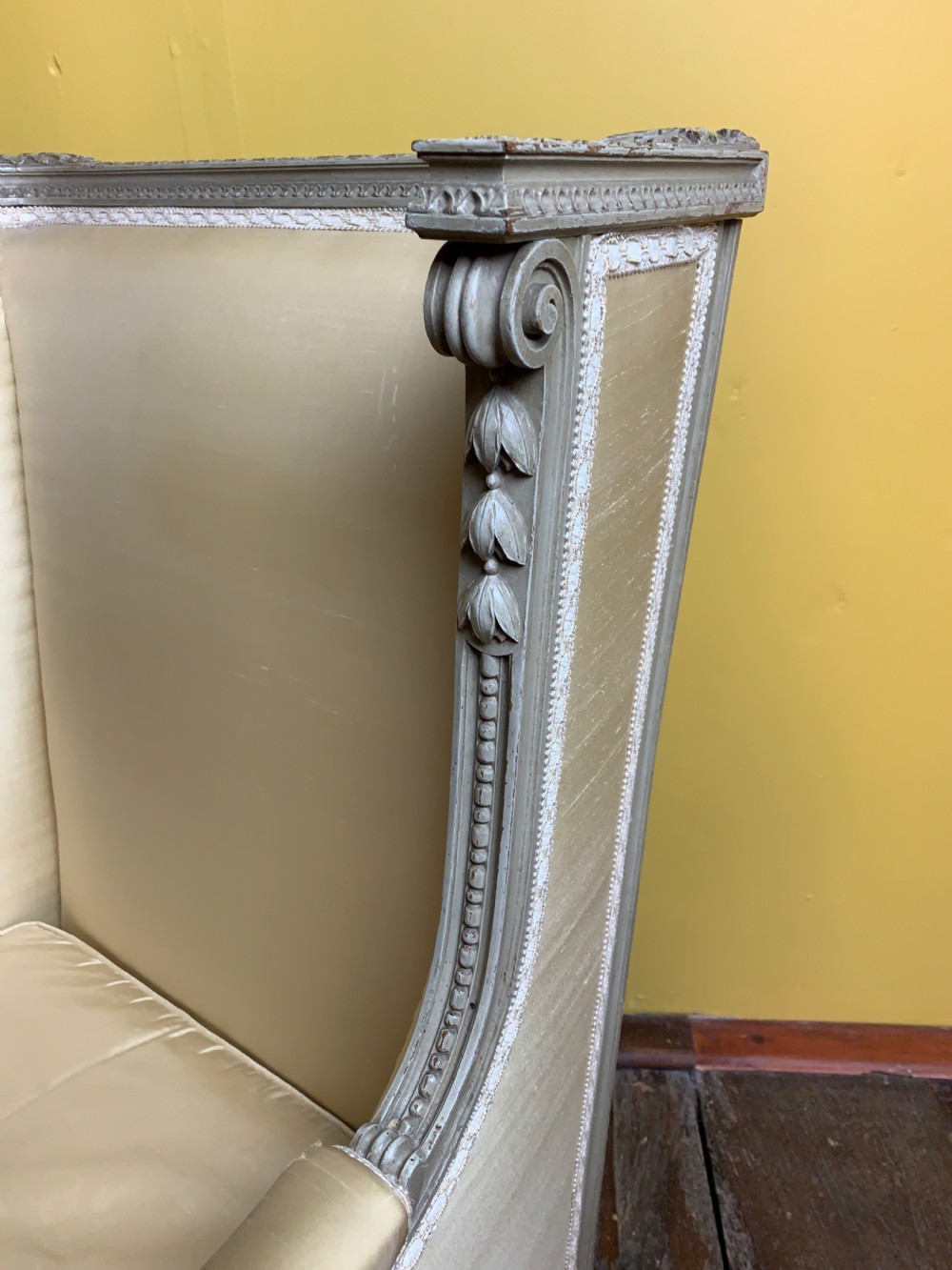 French Louis XVI Style Wing Armchair in Original Paint View VII