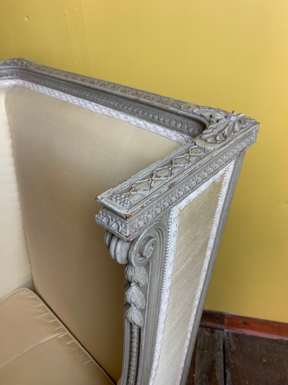 French Louis XVI Style Wing Armchair in Original Paint View VIII