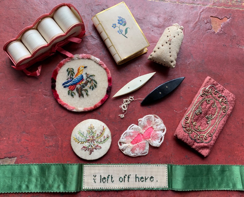 Collection of Antique Needlework Lace Making Accessories