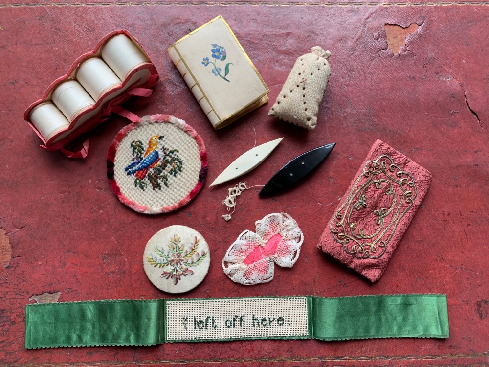 Collection of Antique Needlework Lace Making Accessories View II