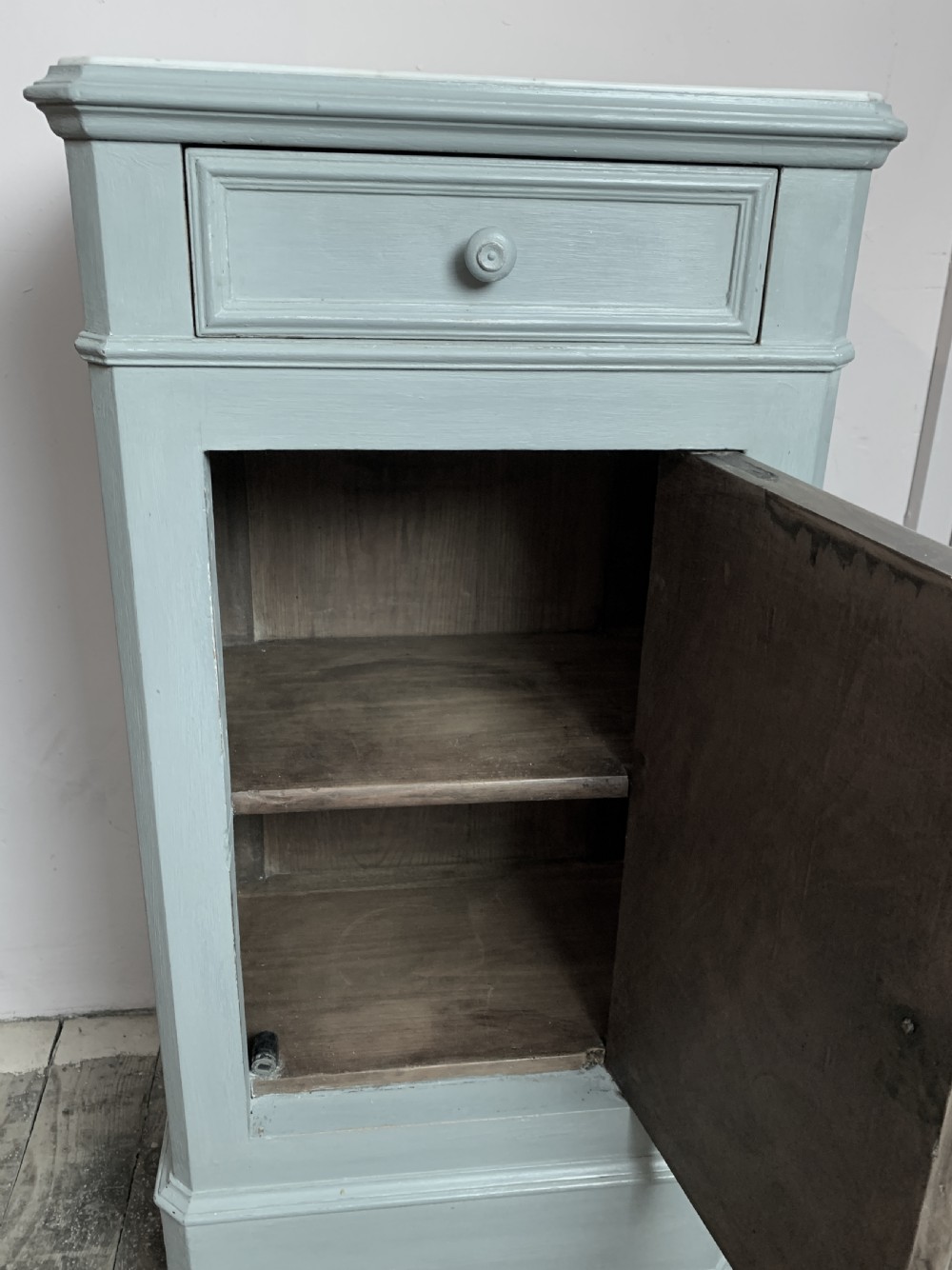 Antique French marble top bedside cupboard View II