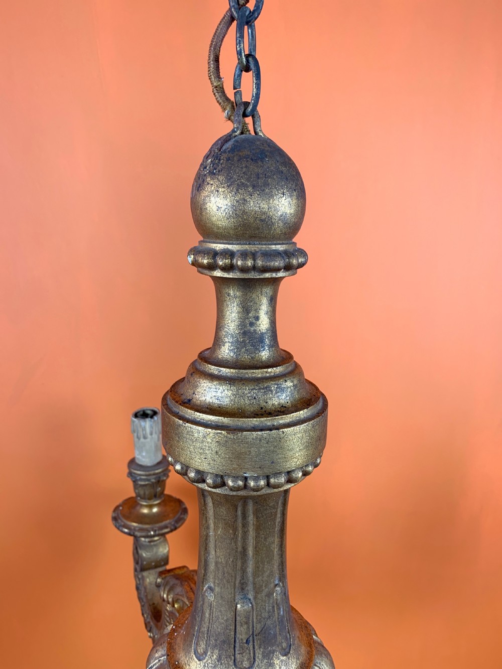 Italian carved gilt wood three branch chandelier View II
