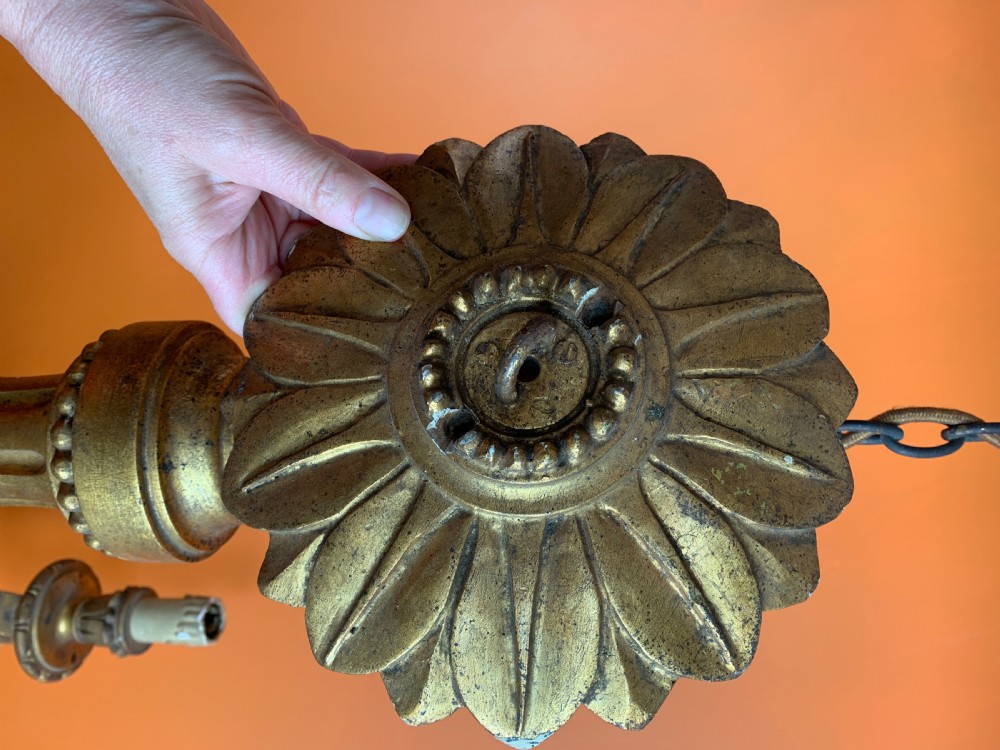 Italian carved gilt wood three branch chandelier View VI