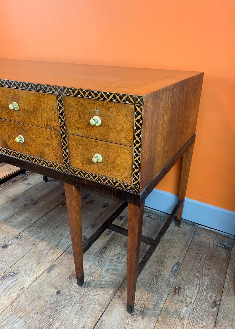Bath Cabinet Makers Art Deco inlaid burl amboyna sideboard / console View XI