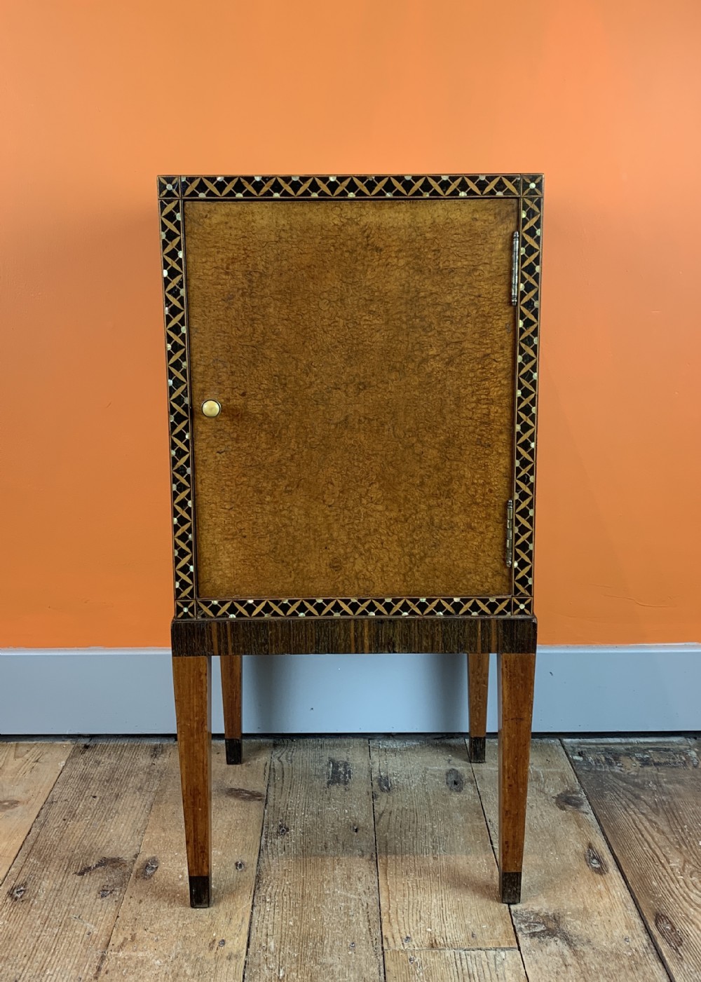 Bath Cabinet Makers Art Deco inlaid burl amboyna bedside pot cupboard