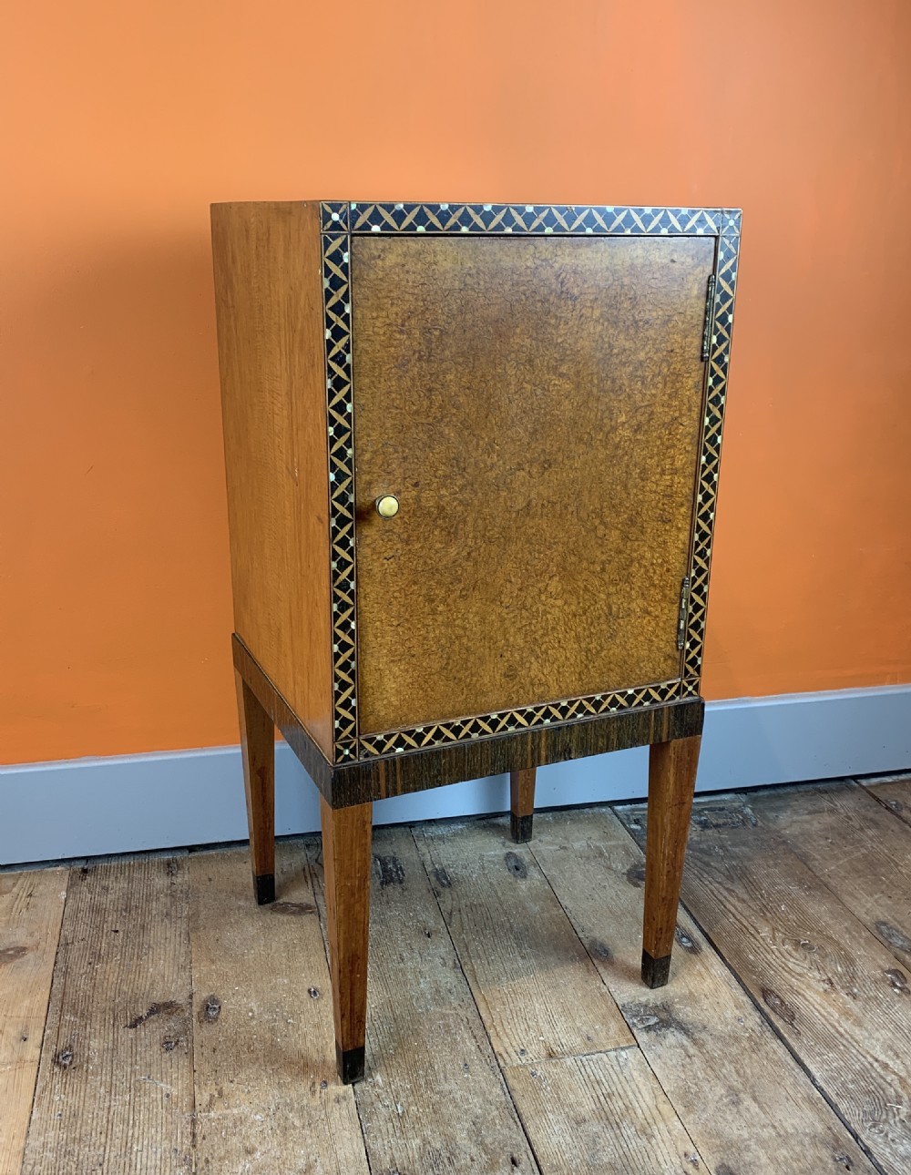 Bath Cabinet Makers Art Deco inlaid burl amboyna bedside pot cupboard View IV