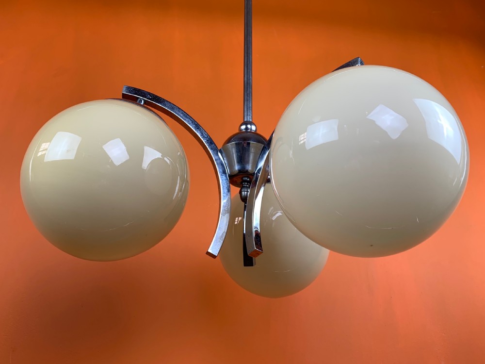 Art Deco chrome ceiling light with glass globe shades View V
