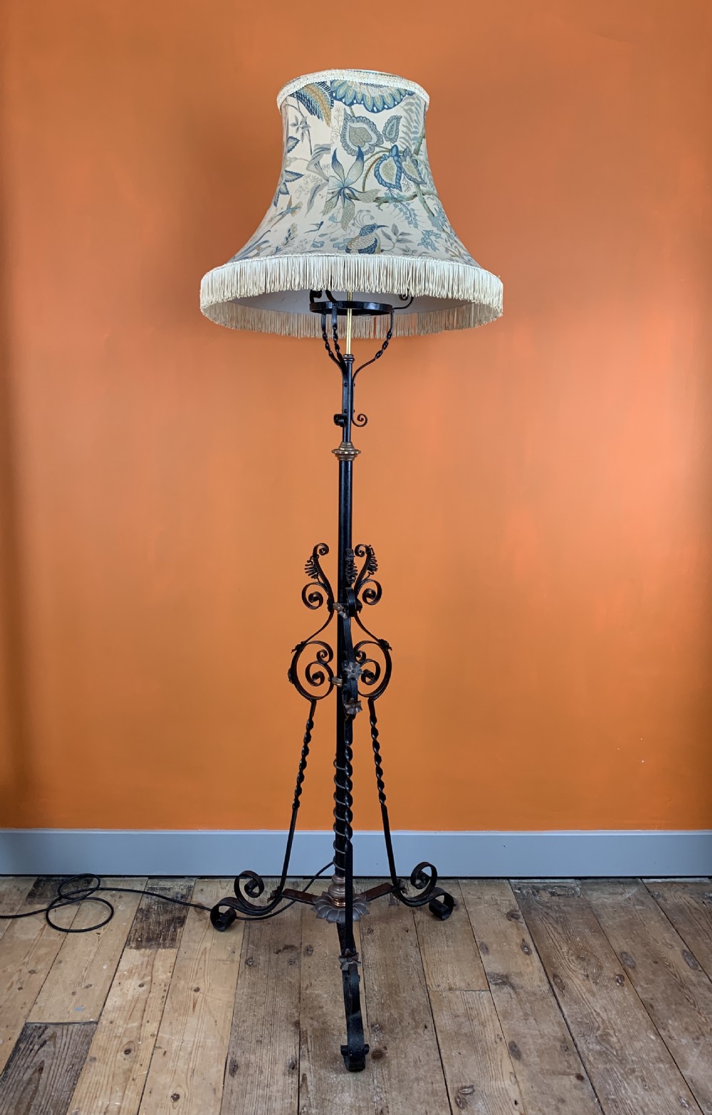 Arts & Crafts Wrought Iron & Brass Standard Lamp
