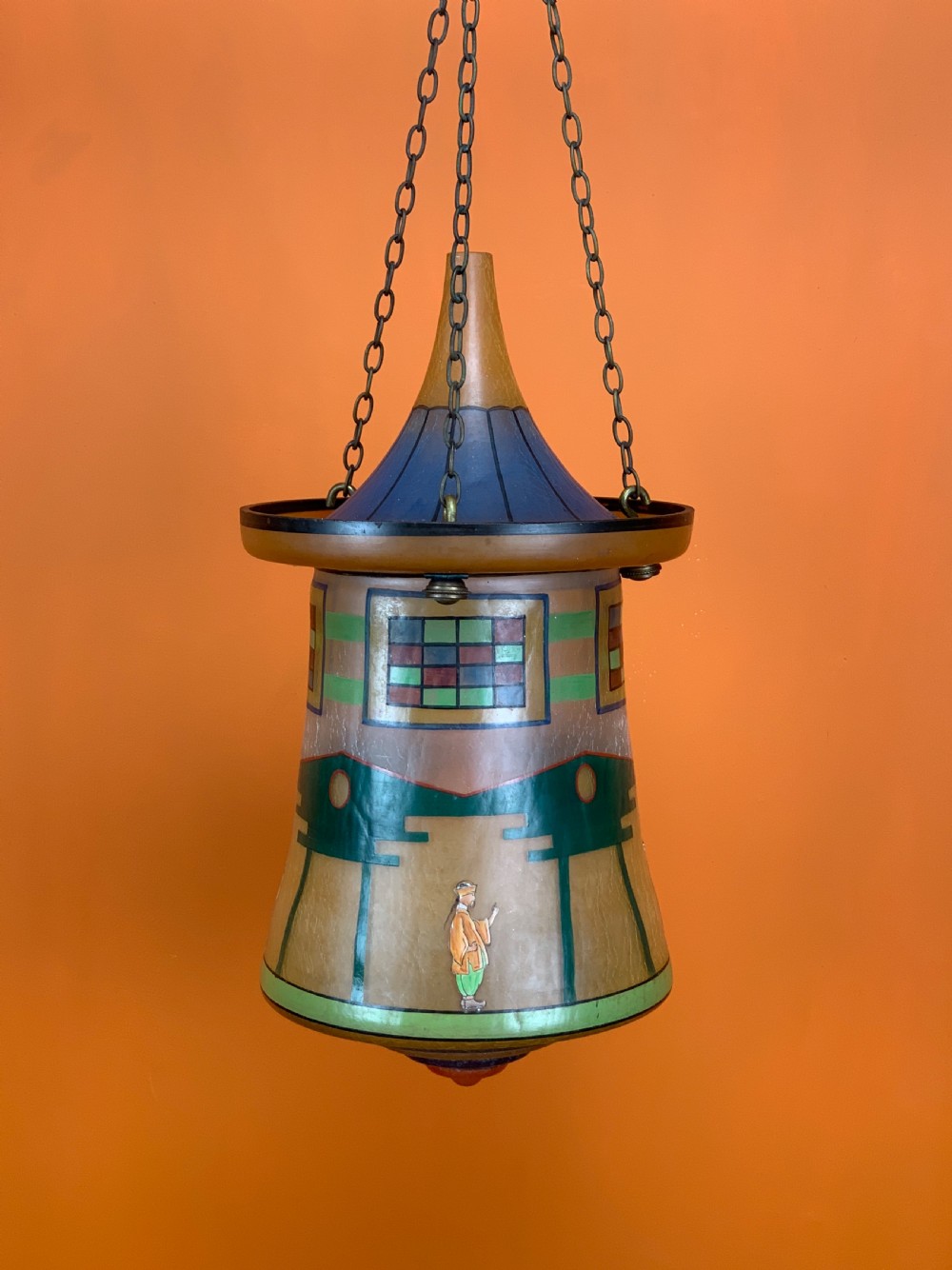 1920's hand painted Chinoiserie decorated crackle glass lantern