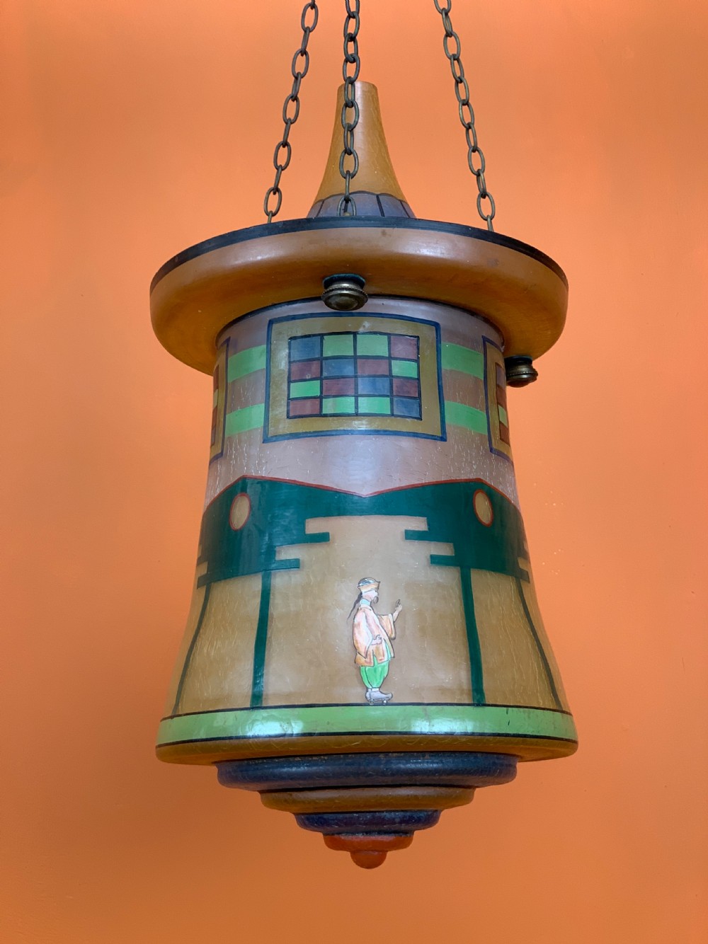1920's hand painted Chinoiserie decorated crackle glass lantern View III
