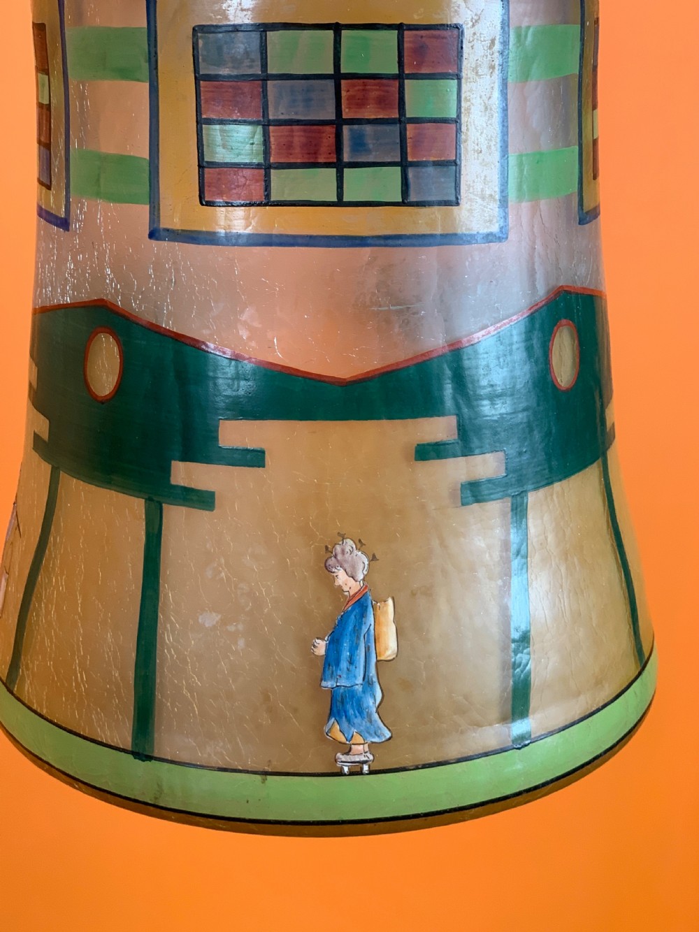 1920's hand painted Chinoiserie decorated crackle glass lantern View V