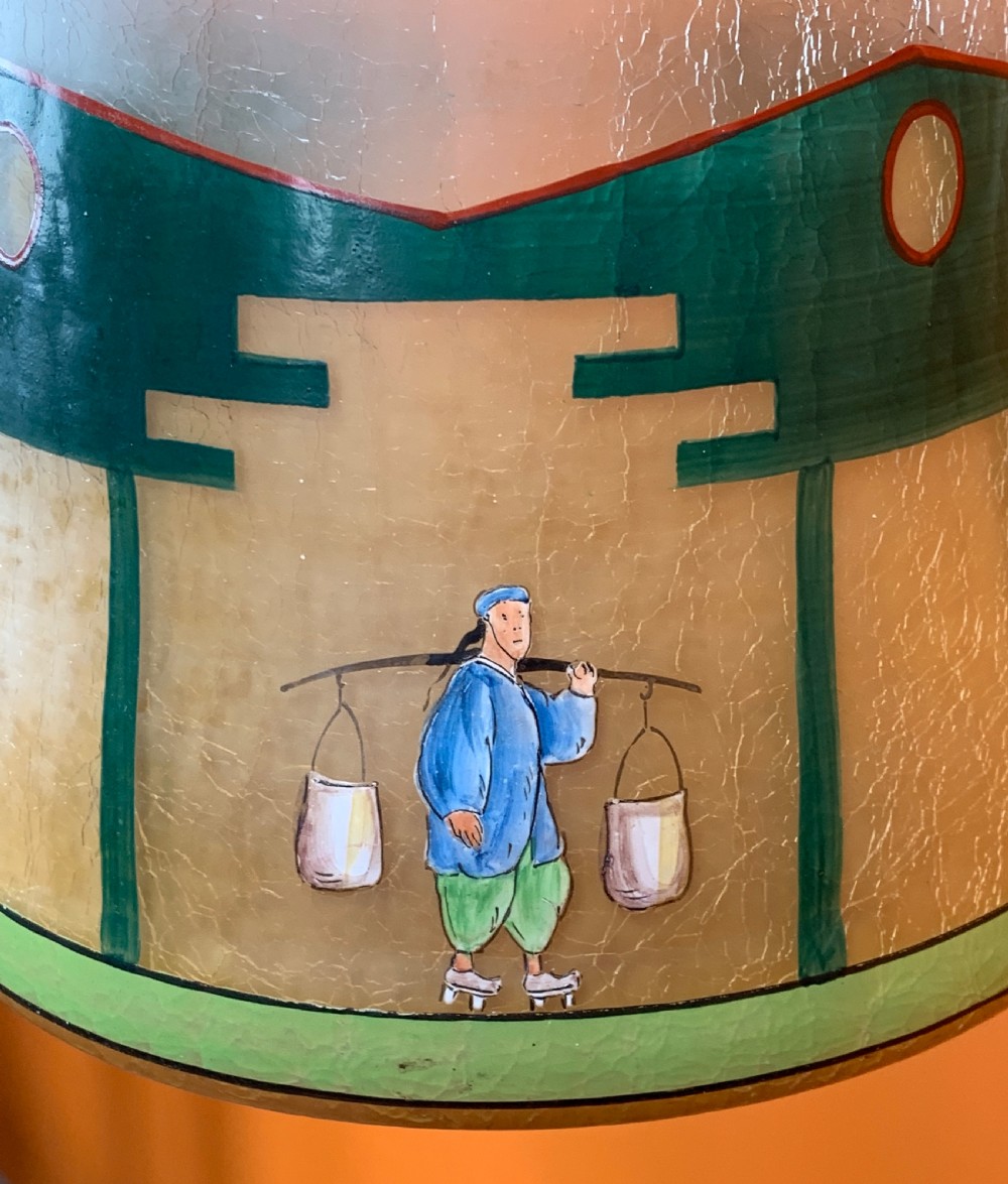 1920's hand painted Chinoiserie decorated crackle glass lantern View VII
