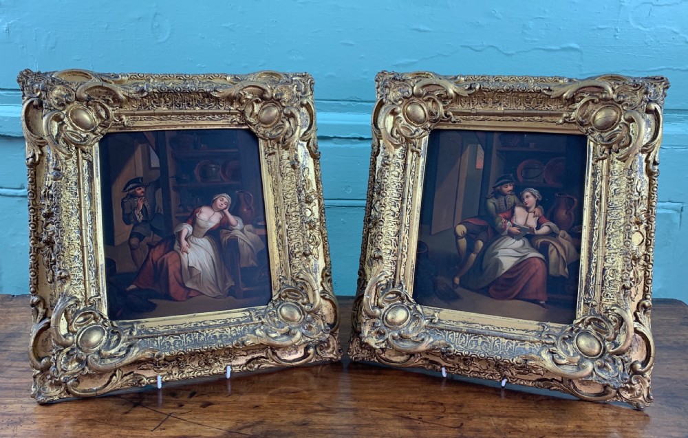 Pair of 19th century Continental oils of an amorous couple  View II