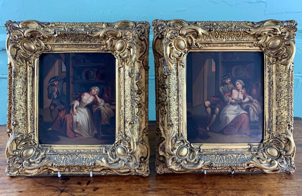 Pair of 19th century Continental oils of an amorous couple  View III