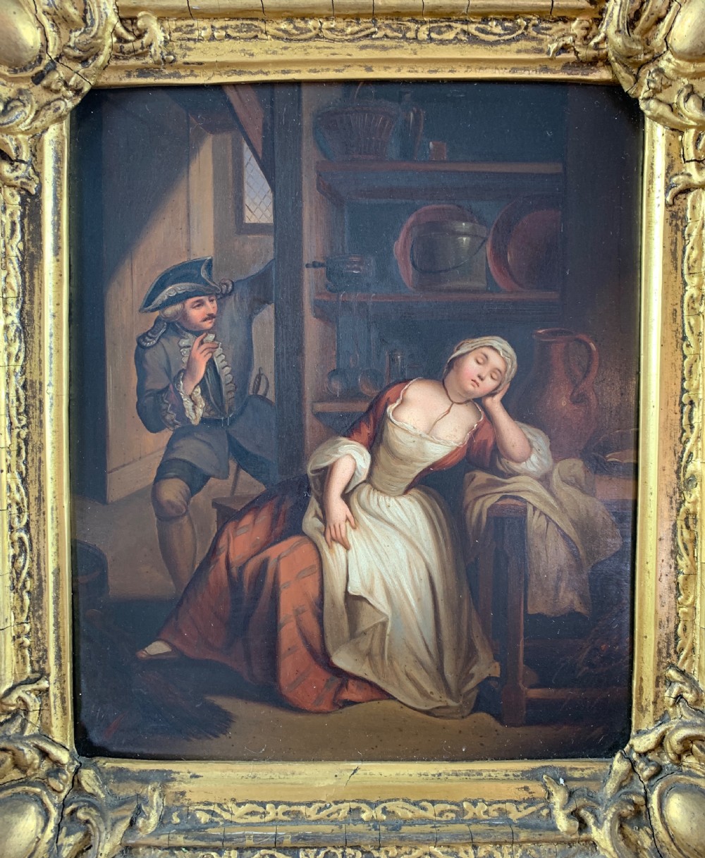 Pair of 19th century Continental oils of an amorous couple  View IV