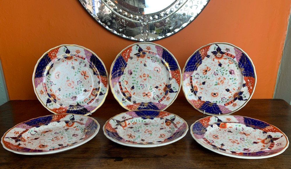 Set of Six Regency Davenport Ironstone Imari pattern dinner plates View II