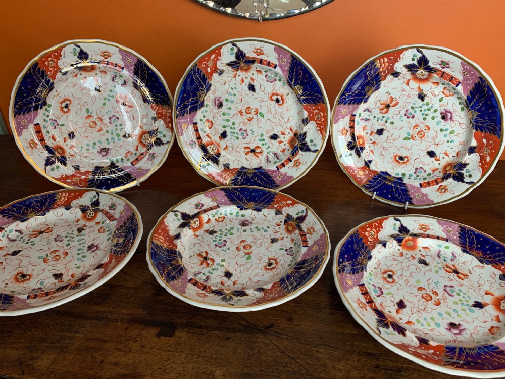 Set of Six Regency Davenport Ironstone Imari pattern dinner plates View III