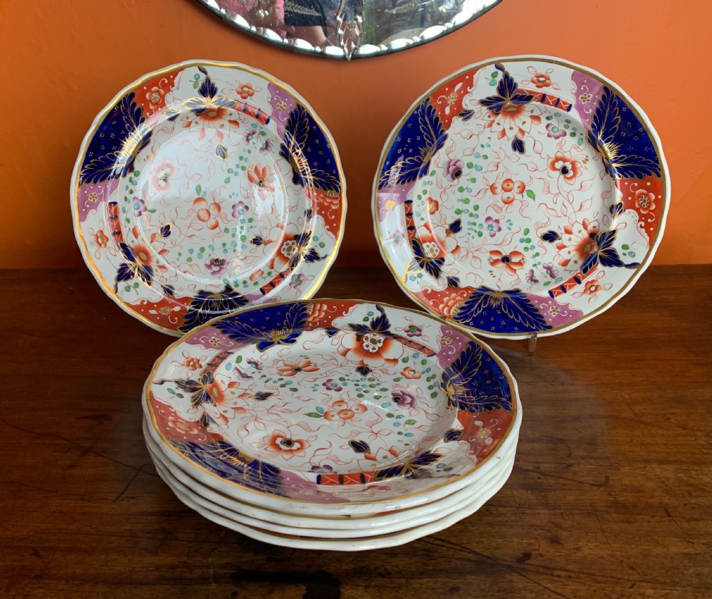 Set of Six Regency Davenport Ironstone Imari pattern dinner plates View VII