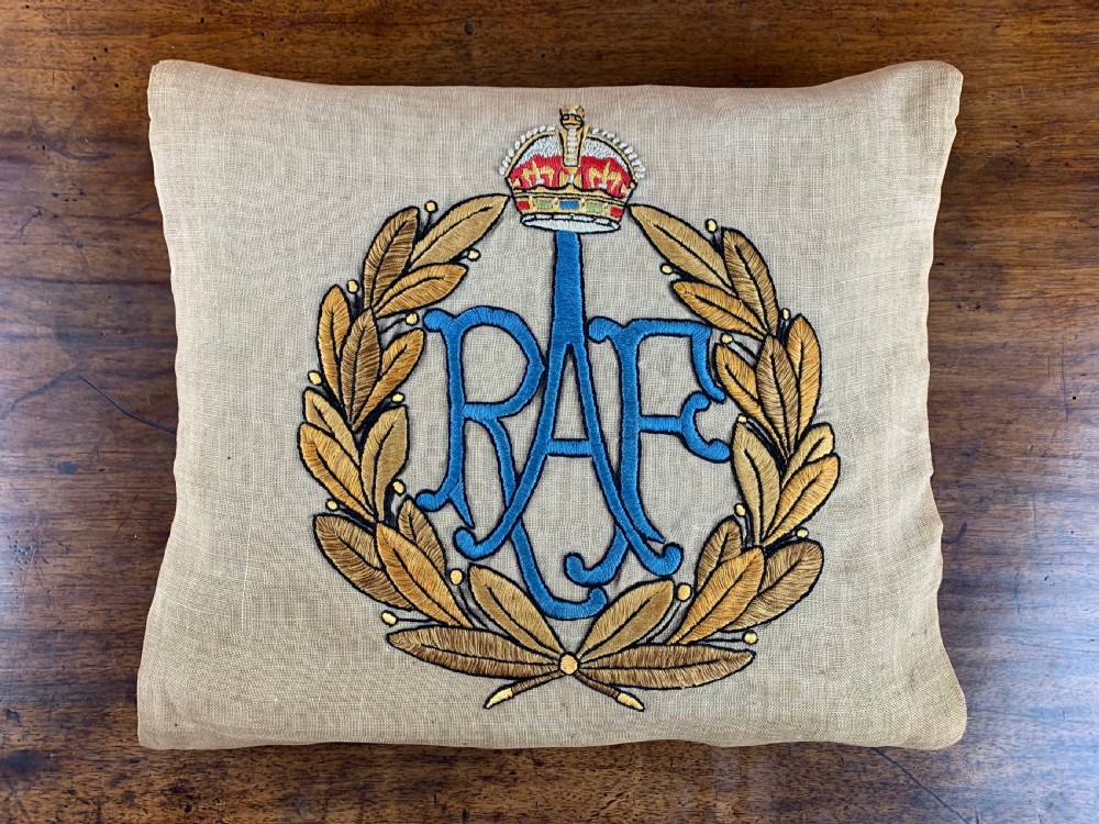 RAF hand embroidered cushion with RAF insignia circa 1930