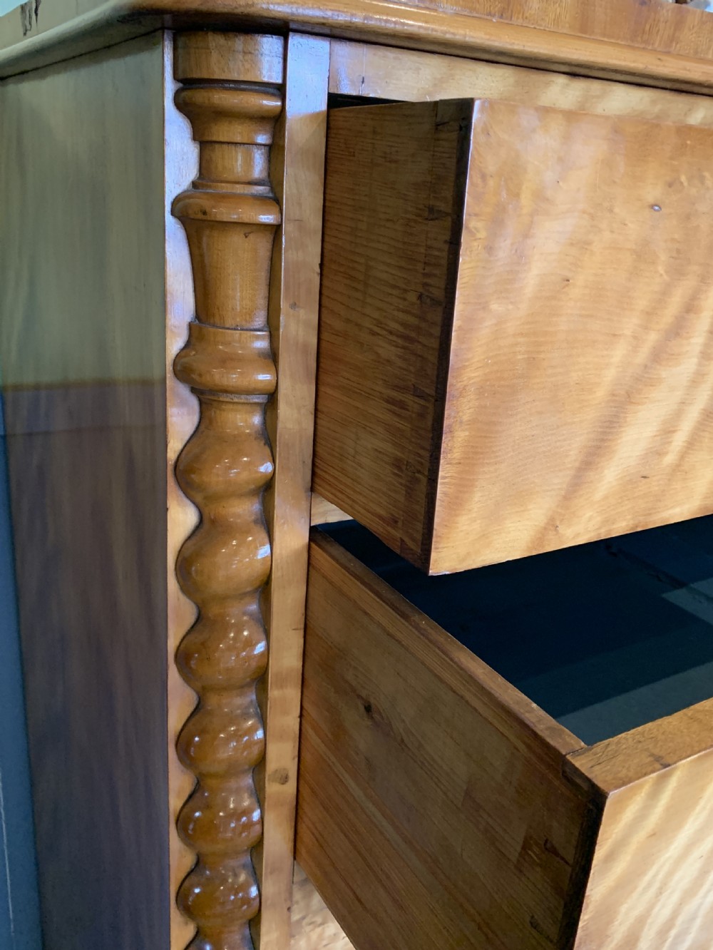 Victorian satin birch chest of drawers with barley twist columns View VI