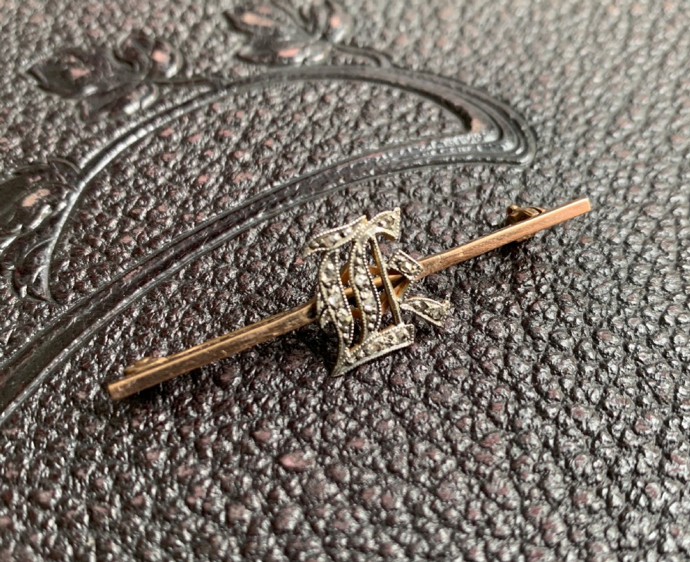 Edwardian diamond set bar brooch - initials LK View II